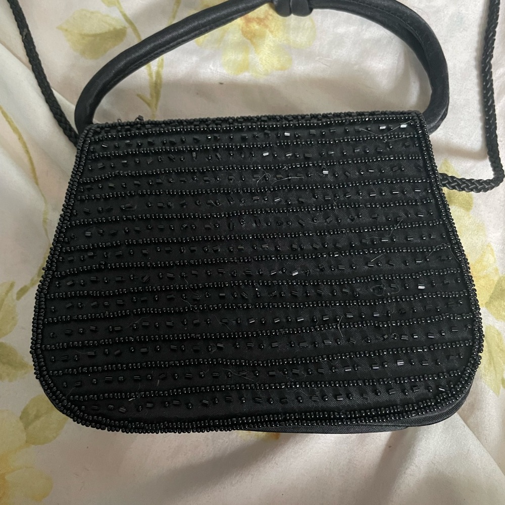 gorgeous y2k handmade sleek beaded black purse can be shoulder bag or hand held